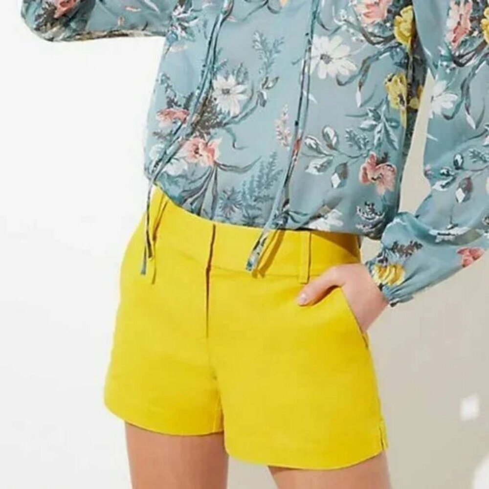 NWT Ann Taylor Canary Lemon Yellow 5" Classic Flat Front Mini Dress Shorts XS 0